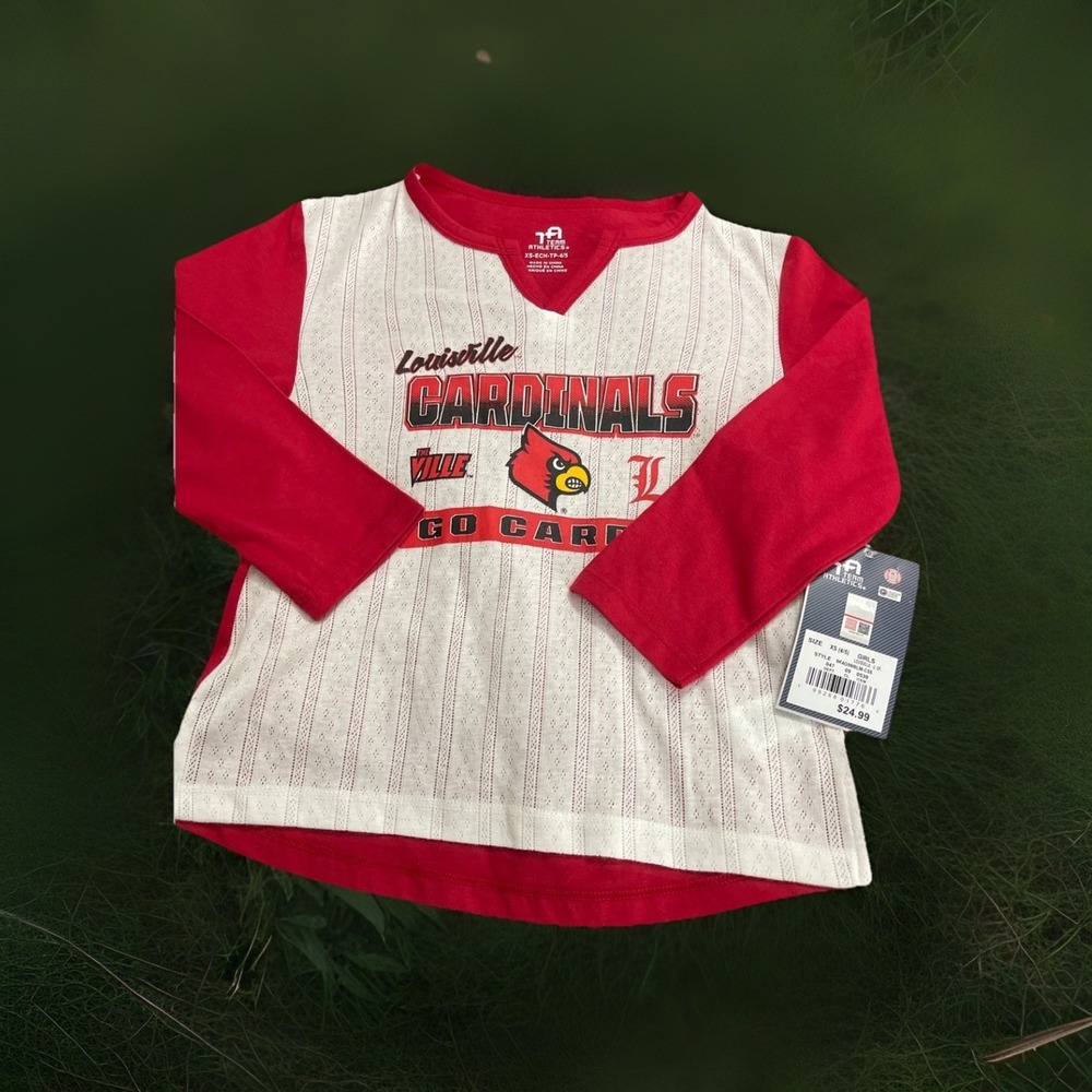 NEW NCAA Louisville Cardinals L/S Long Sleeve T Shirt Girls Sz XS 4/5 Eyelets